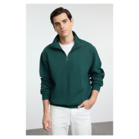 Trendyol Emerald Oversize/Wide Cut Stand Collar Sweatshirt with Labeled Fleece Inside