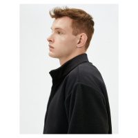 Koton Plush Sweatshirt with Zipper Stand Collar Pocket Detail