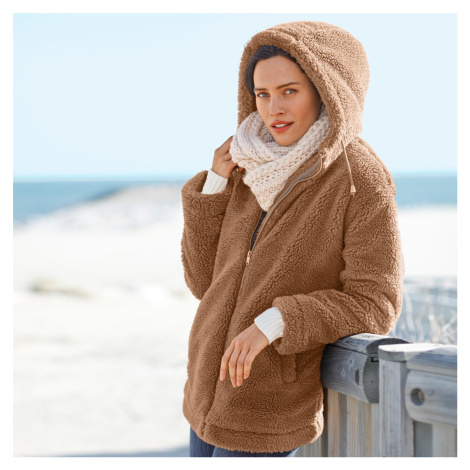 Blancheporte Buklé kabát s kapucí, na zip karamelová