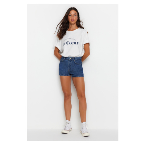 Trendyol Blue High Waist Denim Shorts