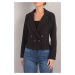 armonika Women's Black Double Breasted Collar Velvet Crop Jacket