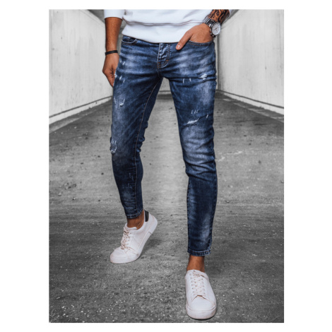 Tmavě modré džínové skinny kalhoty Denim vzor BASIC