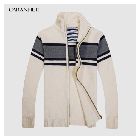 Pánský pruhovaná cardigan zimní svetr na zip CARANFLER