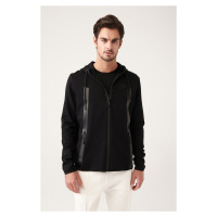 Avva Men's Black Interlock Fabric Hooded Collar Zipper Printed Regular Fit Sweatshirt