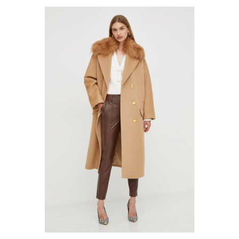 Vlněný kabát Elisabetta Franchi béžová barva, přechodný, oversize