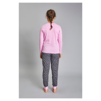 Dívčí pyžamo Antilia dlouhé rukávy, dlouhé nohavice - růžová/potisk