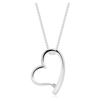 Stříbrný 925 náhrdelník - čirý briliant, nepravidelné srdce, kuličkový řetízek