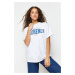 Trendyol White 100% Cotton Crew Neck Printed Oversize/Wide Fit Knitted T-Shirt