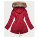 Červeno-tmavě béžová dámská zimní bunda s mechovitým kožíškem (W553)