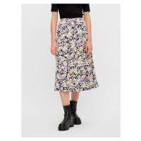 Černo-fialová květovaná midi sukně Pieces Karry