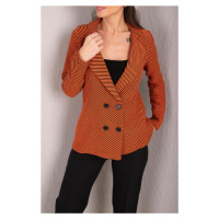 armonika Women's Orange Stripe Patterned Four-Button Stash Jacket