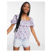 Miss Selfridge milkmaid puff sleeve blouse in purple floral