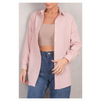 armonika Women's Fuchsia Striped Oversize Long Basic Shirt