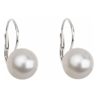 Stříbrné náušnice visací s perlou Preciosa bílé kulaté 31143.1