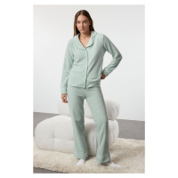 Trendyol Mint Heart Piping Detailed Fleece Winter Knitted Pajamas Set