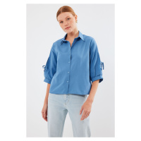 Bigdart 20246 Crop Shirt with Sleeve Detail - Indigo