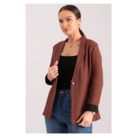 armonika Women's Tile Herringbone Pattern Sleeve Fold Single Button Cachet Jacket