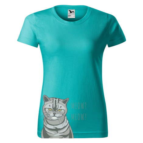 DOBRÝ TRIKO Dámské tričko s potiskem kočky Barva: Emerald
