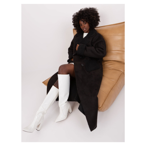 Černý zimní kabát z ovčí kůže s kapsami Fashionhunters