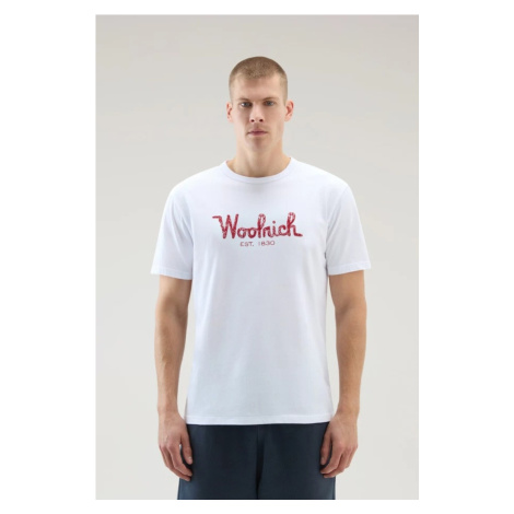 Tričko woolrich embroidered logo t-shirt bílá