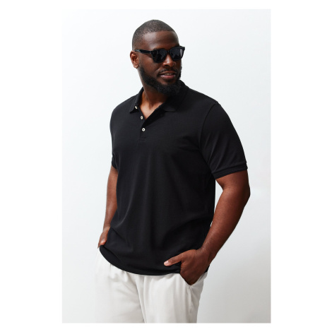 Trendyol Plus Size Black Regular/Normal Cut Basic 100% Cotton Polo Neck T-shirt