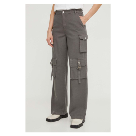 Kalhoty Gestuz dámské, šedá barva, široké, high waist, 10908720
