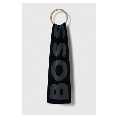 Šátek z vlněné směsi BOSS tmavomodrá barva, vzorovaný Hugo Boss