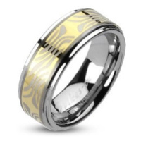Wolframový prsten s pruhem zlaté barvy a zebřím motivem