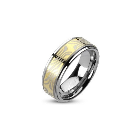 Wolframový prsten s pruhem zlaté barvy a zebřím motivem Šperky eshop