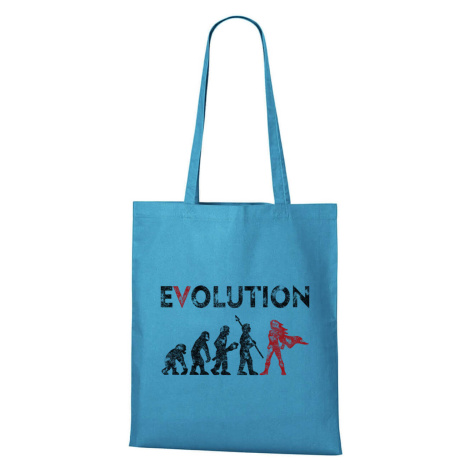 DOBRÝ TRIKO Bavlněná taška s potiskem Evoluce hrdinka Barva: Tyrkysová