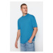 Trendyol Blue Pánské Volný / Pohodlný střih, Stojáček Krátký rukáv Tričko ze 100% bavlny
