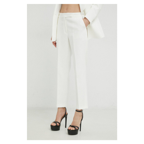Kalhoty Ivy Oak dámské, bílá barva, jednoduché, high waist IVY & OAK