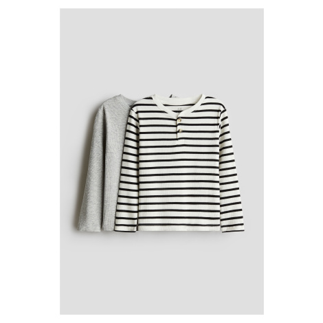 H & M - Žebrované triko henley 2 kusy - bílá H&M