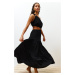 Trendyol Black Maxi Woven Cut Out/Window One Shoulder Beach Dress