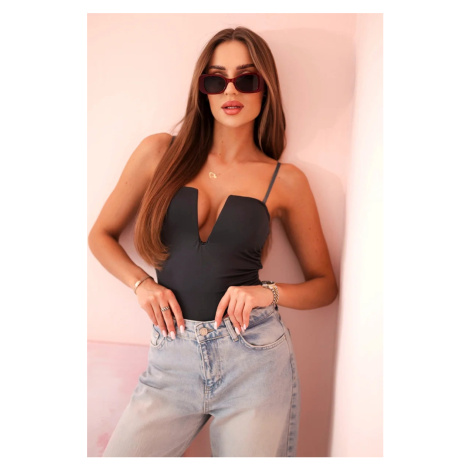 Kesi Włoski Dámská halenka s body bez ramínek, volánky a výstřihem do V Grafit