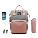 LEQUEEN Multifunkční batoh na kočárek se zabudovaným USB portem - Šedo Růžový