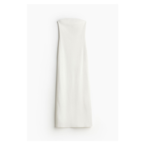 H & M - Žebrované šaty bandeau - bílá H&M