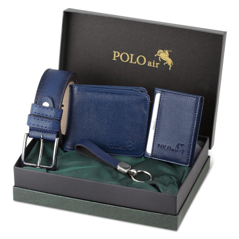 Polo Air Belt Wallet Card Holder Keychain Gift Combination Navy Blue Set