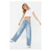 Trendyol Blue Stitching Detailed Normal Waist Extra Wide Leg Jeans