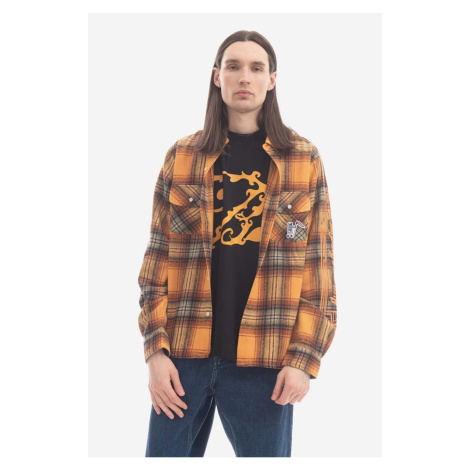 Košile s příměsí vlny Billionaire Boys Club Check Shirt B22417 ORANGE oranžová barva, regular, s