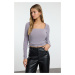 Trendyol Mink Square Neck Gather Detailed Fitted Crop Stretchy Knitted Knitted Blouse