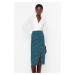 Trendyol Blue Slit Detail Patterned High Waist Midi Knitted Skirt