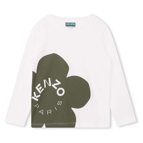 Dětské bavlněné tričko s dlouhým rukávem Kenzo Kids bílá barva, s potiskem