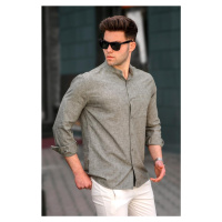 Madmext Men's Khaki Linen Plain Long Sleeve Shirt 5548
