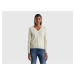 Benetton, Cream V-neck Sweater In Pure Merino Wool