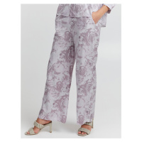 Bílo-fialové dámské volné květované kalhoty ICHI