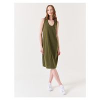 Jimmy Key Khaki U-Neck Sleeveless Basic Midi Dress