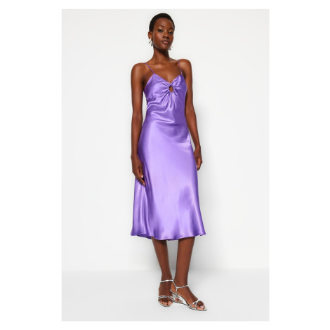 Trendyol fialové páskové saténové tkané šaty