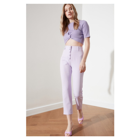 Trendyol Lilac Button Detailní cigaretové tkané kalhoty