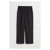 H & M - Lněné kalhoty ke kotníkům - černá
